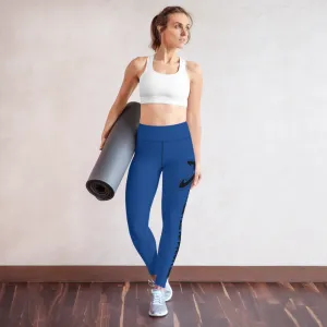 Athletic Apparatus Blue 2 Black Logo Yoga Leggings