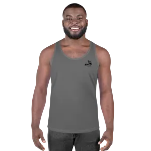 Athletic Apparatus Grey Black logo White stitch Unisex Tank Top