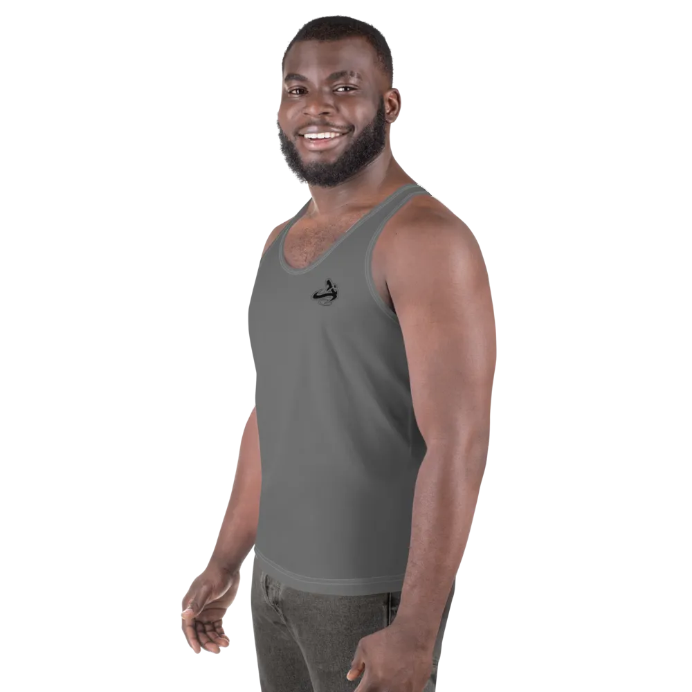 Athletic Apparatus Grey Black logo White stitch Unisex Tank Top