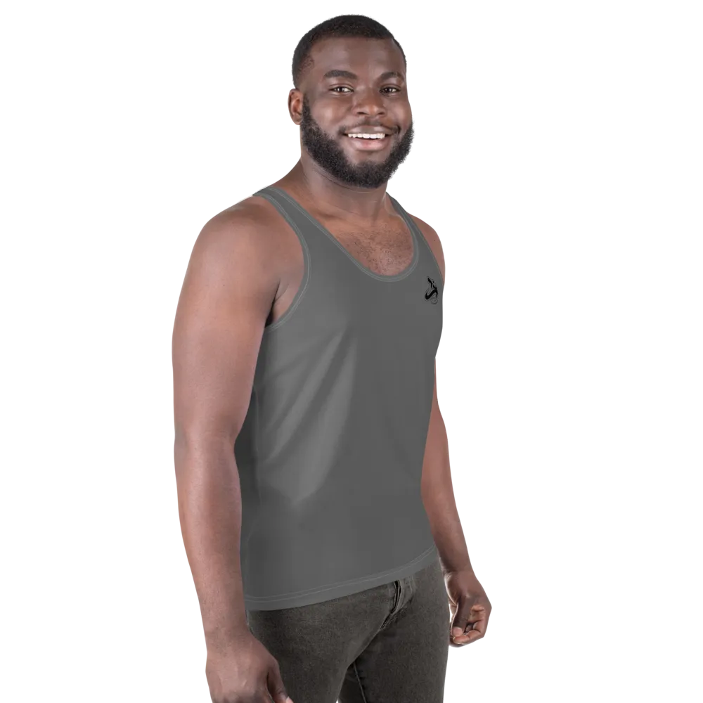Athletic Apparatus Grey Black logo White stitch Unisex Tank Top