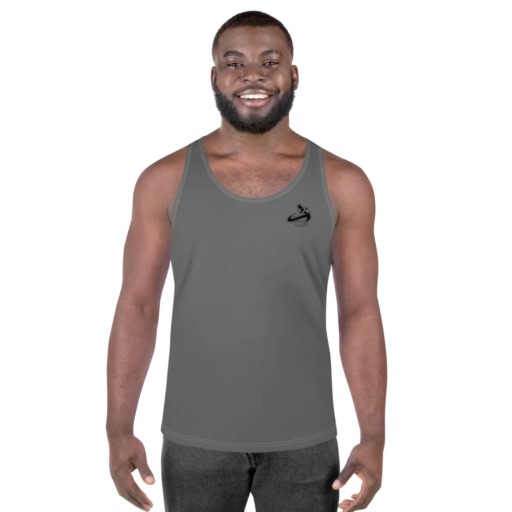 Athletic Apparatus Grey Black logo White stitch Unisex Tank Top