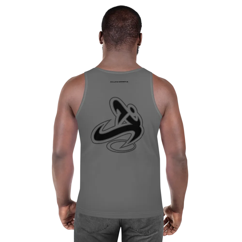 Athletic Apparatus Grey Black logo White stitch Unisex Tank Top