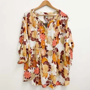 Avenue Yellow Mix Floral Print 3/4 Sleeve Blouse UK 22/24