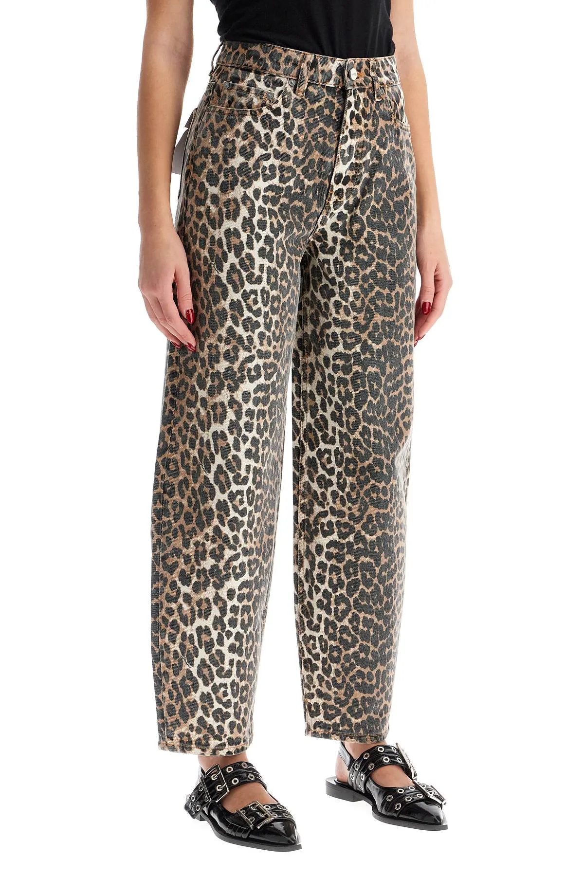 Barrel Leopard Print Denim Jeans