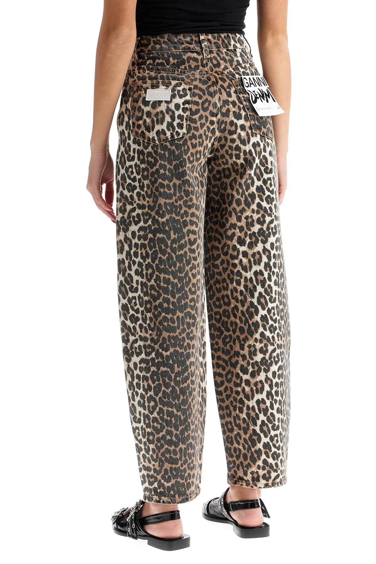 Barrel Leopard Print Denim Jeans