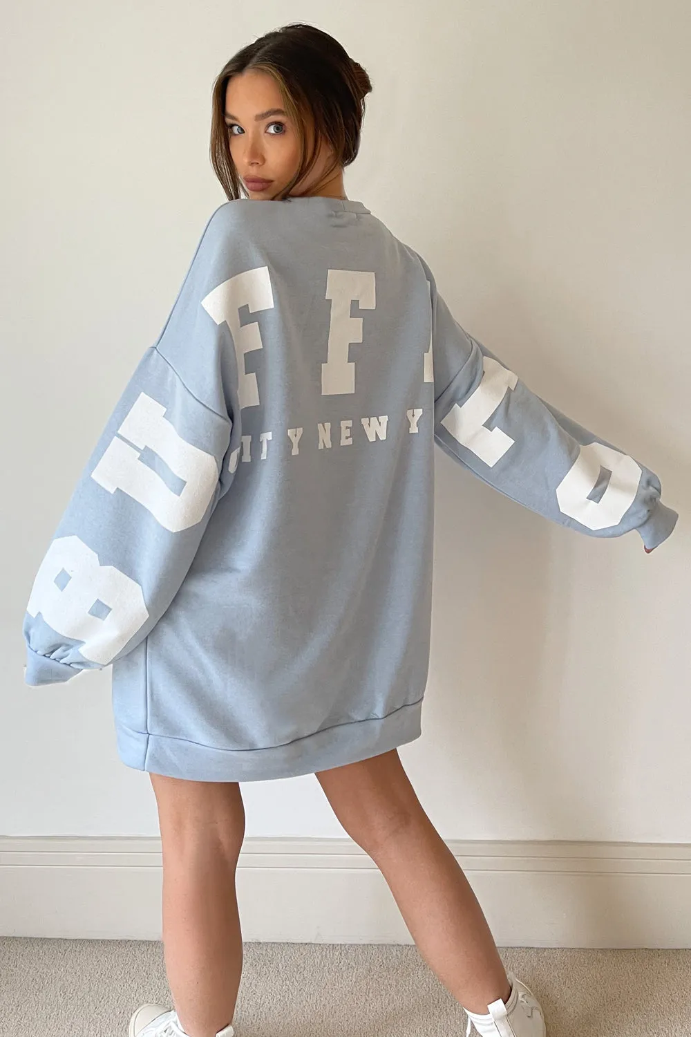 Blue Buffalo Slogan Oversized Sweatshirt Jumper Dress