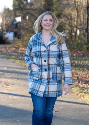Blue-Offwhite Plaid Cozy Jacket