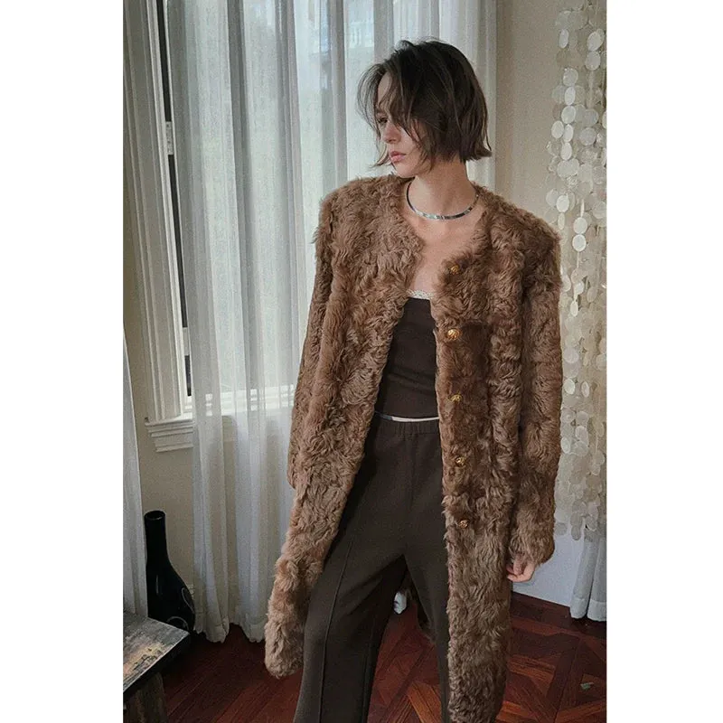 Brown Sheep Fur Coat