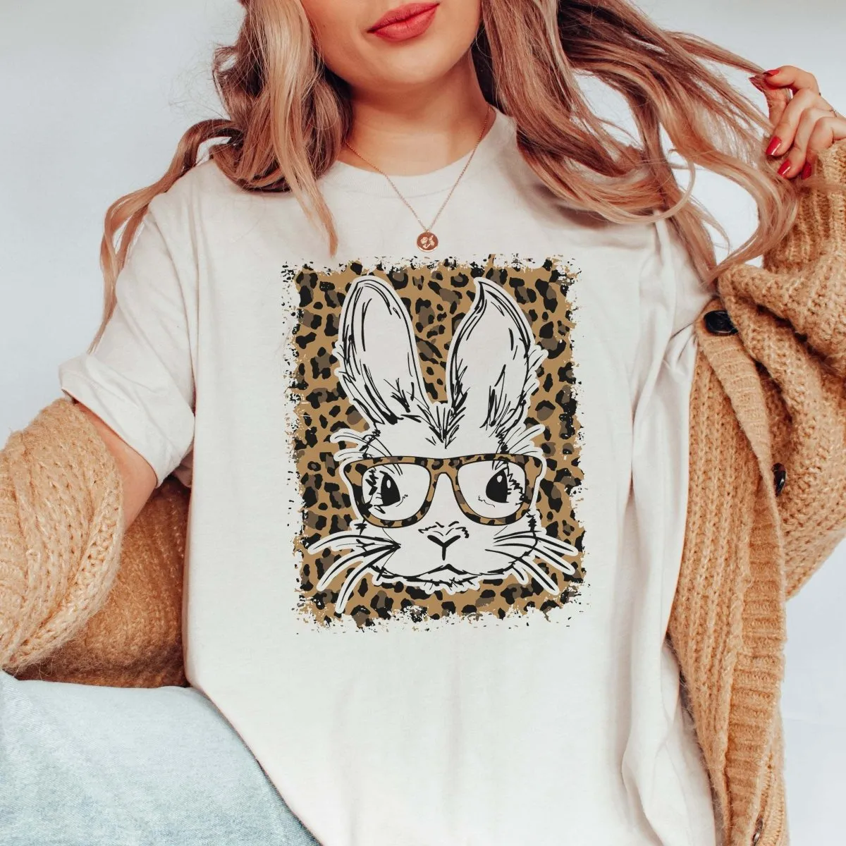 Bunny Glasses Leopard Wholesale Tee