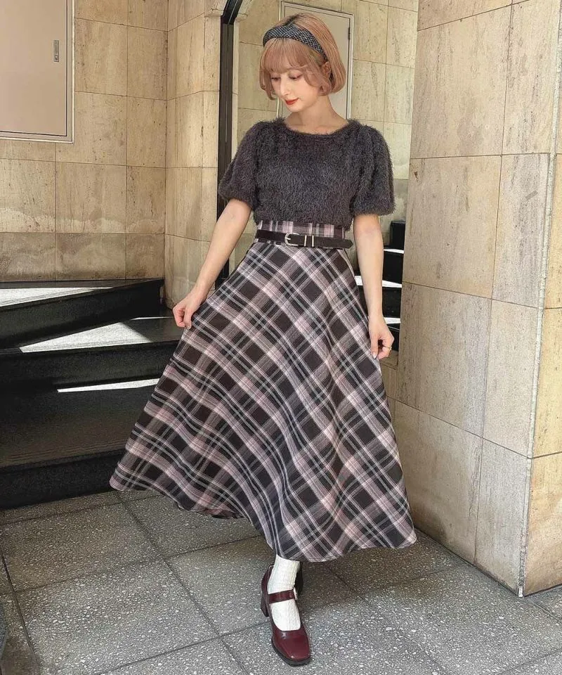 Check Flared Skirt w/Belt / an another angelus [51BG02p005].