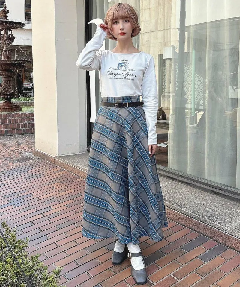 Check Flared Skirt w/Belt / an another angelus [51BG02p005].