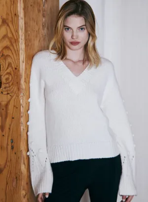 Chunky Pointelle Sweater W/ Popcorn Stitch Sleeves