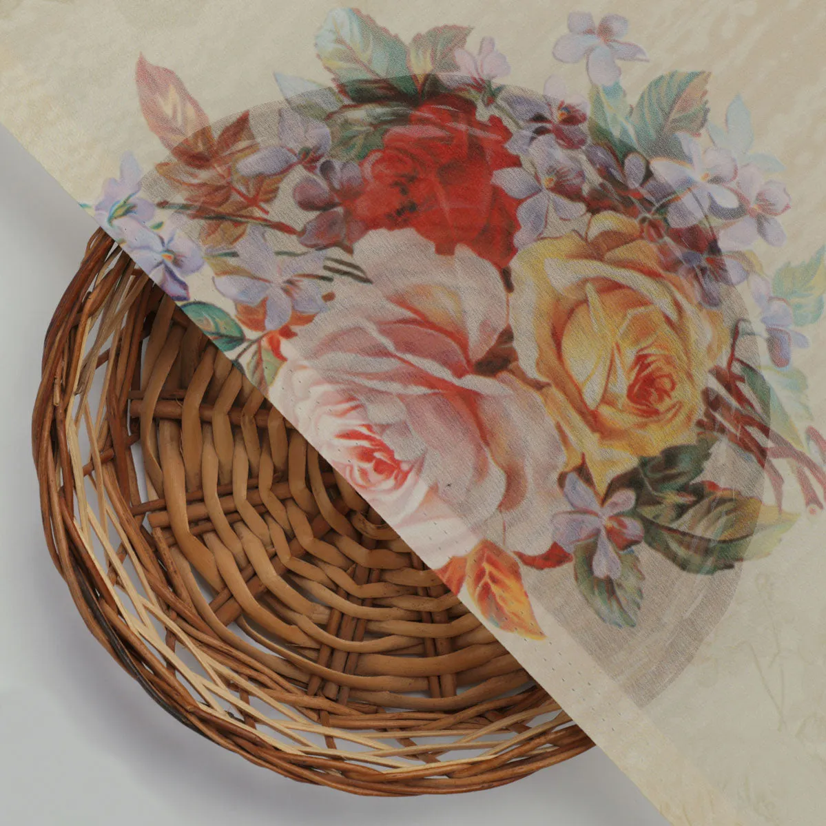 Classy and elegant floral print digital printed fabric in cream by FAB VOGUE Studio