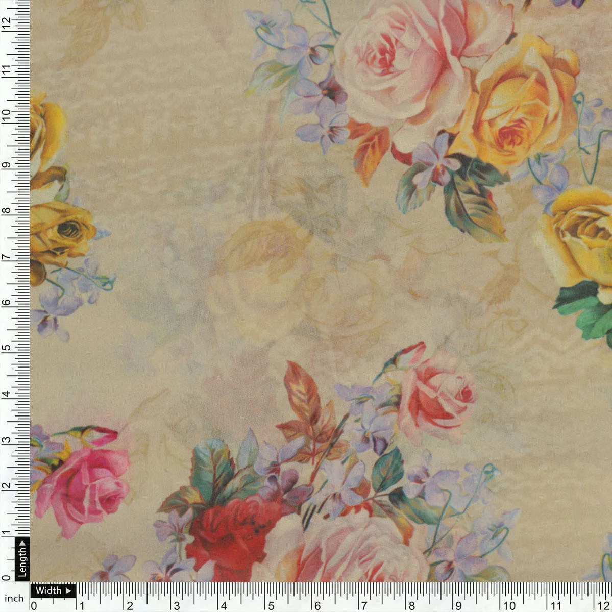 Classy and elegant floral print digital printed fabric in cream by FAB VOGUE Studio