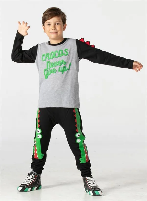 crocos siyah erkek çocuk pantolon t-shirt takim