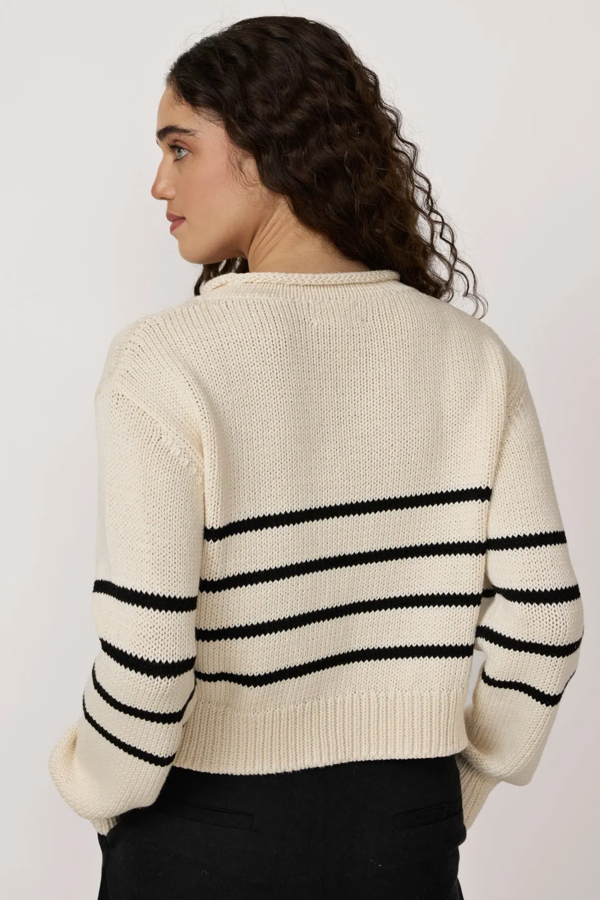 Cropped Field Sweater - Black Stripe