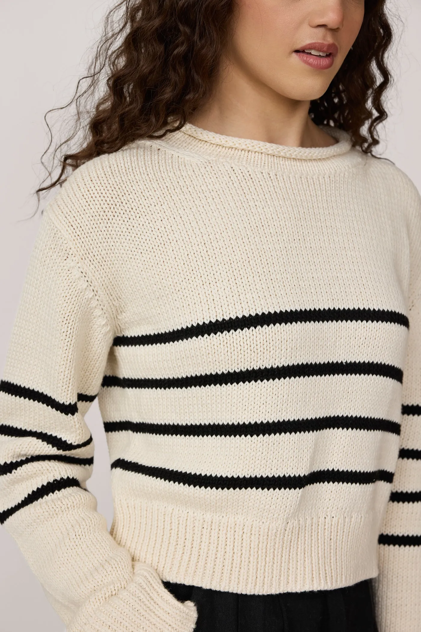 Cropped Field Sweater - Black Stripe