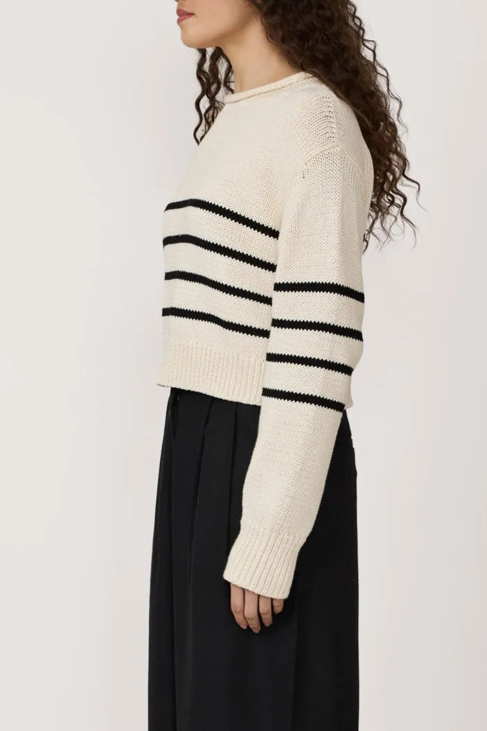 Cropped Field Sweater - Black Stripe