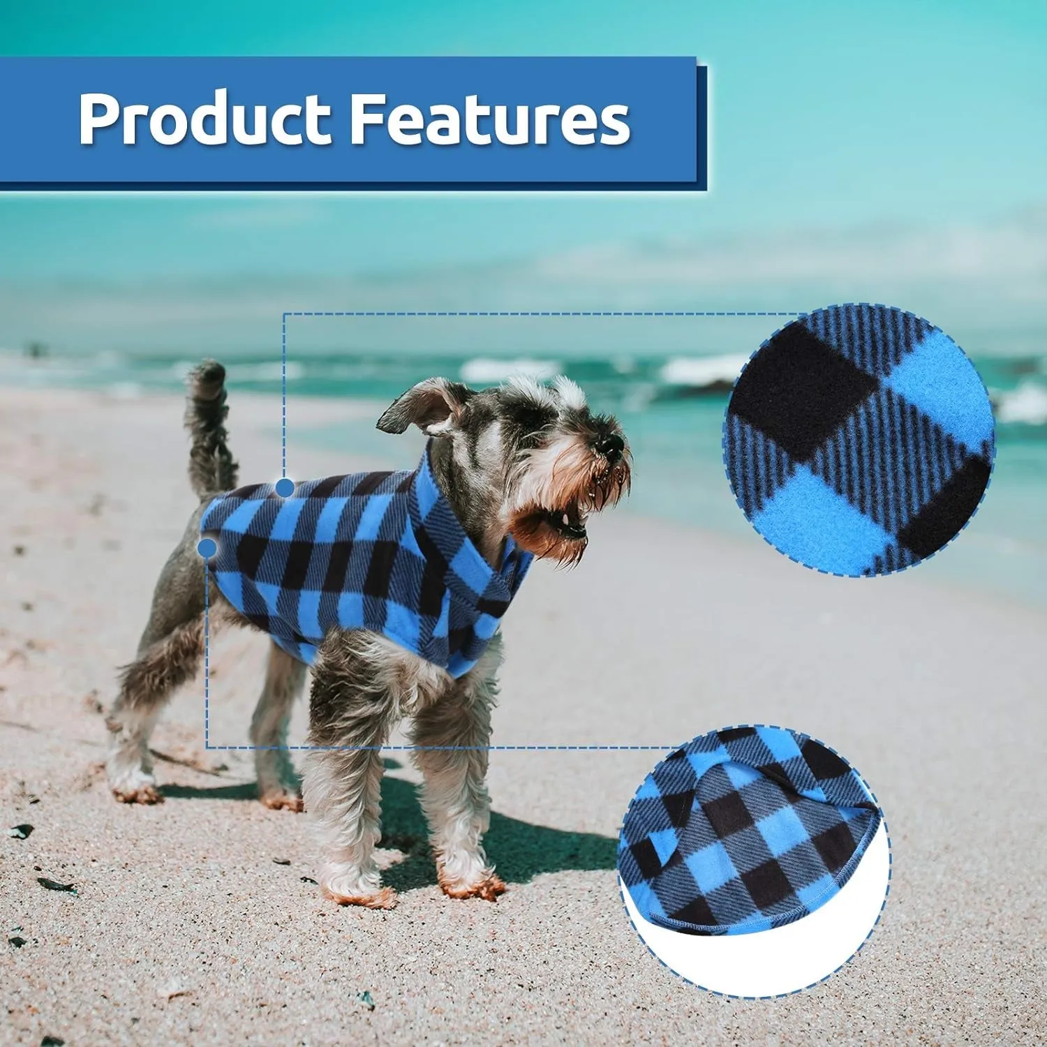 Dog Plaid Shirt, Dog Sweater Plaid Reversible Dog Vest Dog Clothes Pet Apparel for Small Medium Large Dogs, Blue, XXS