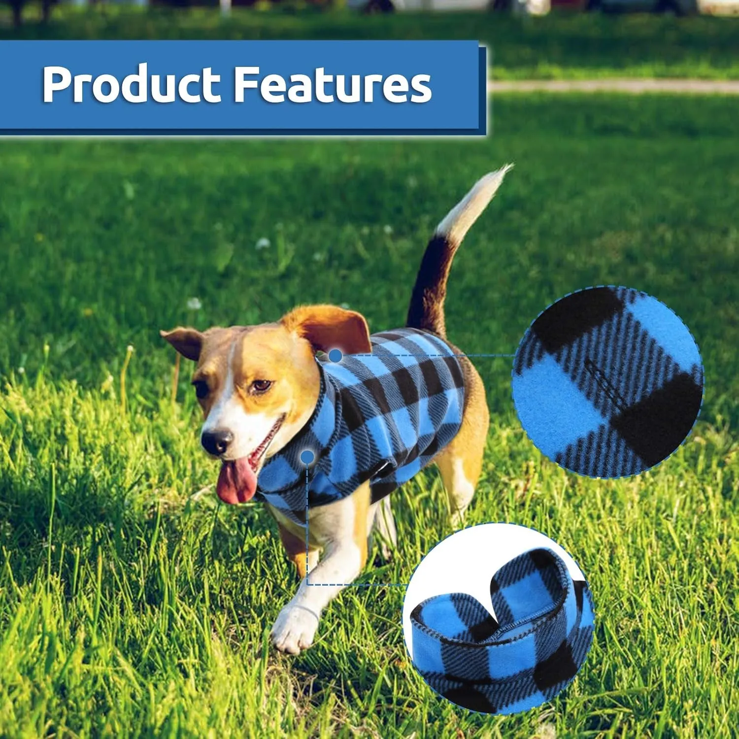 Dog Plaid Shirt, Dog Sweater Plaid Reversible Dog Vest Dog Clothes Pet Apparel for Small Medium Large Dogs, Blue, XXS