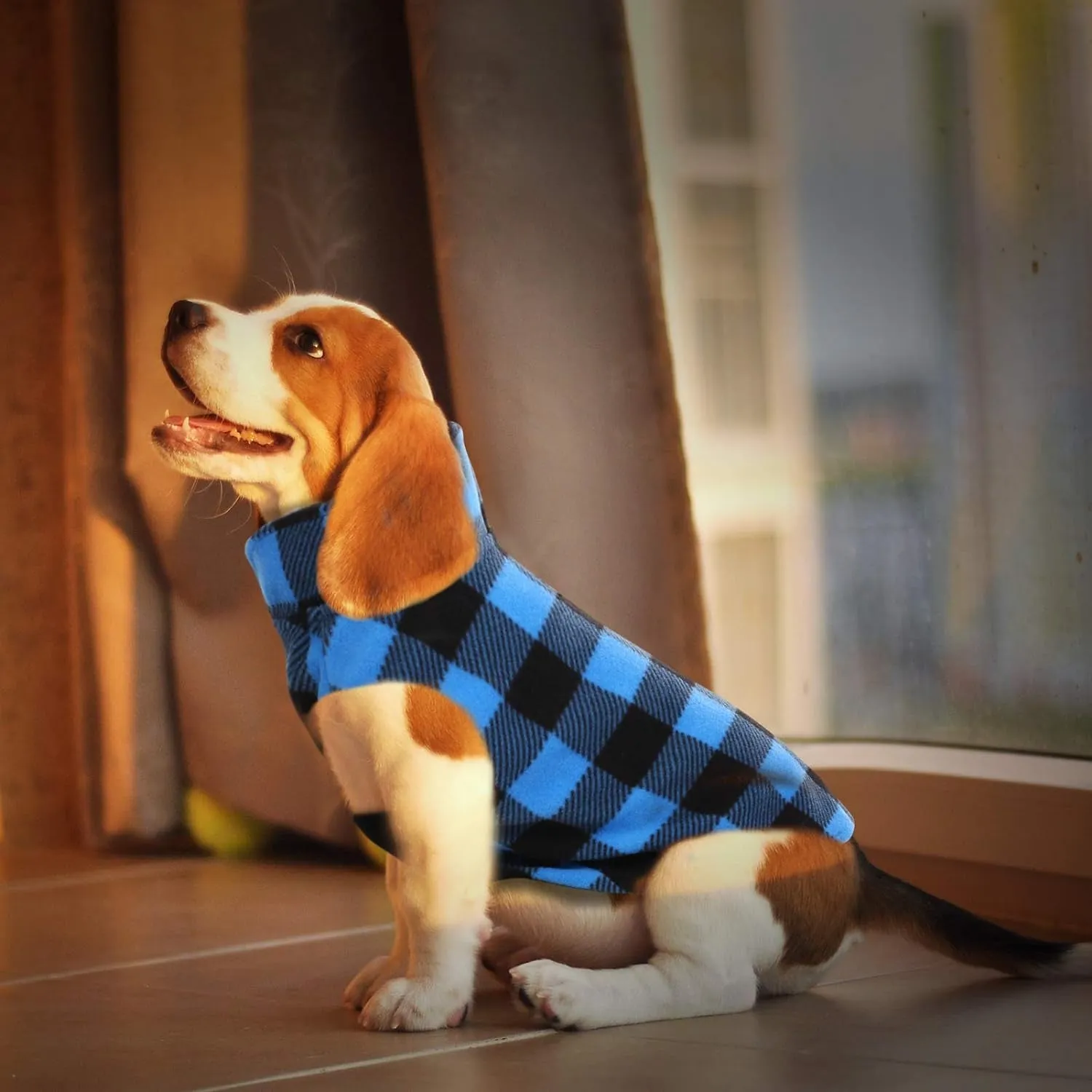 Dog Plaid Shirt, Dog Sweater Plaid Reversible Dog Vest Dog Clothes Pet Apparel for Small Medium Large Dogs, Blue, XXS
