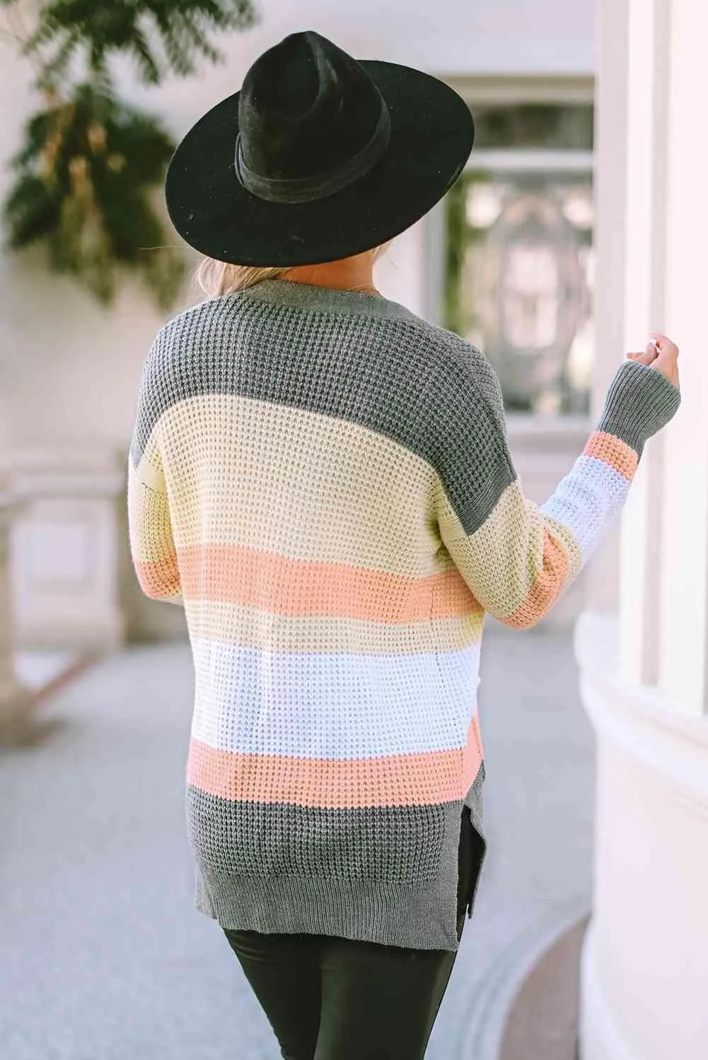 Fashionably Warm Open Front Striped Cardigan