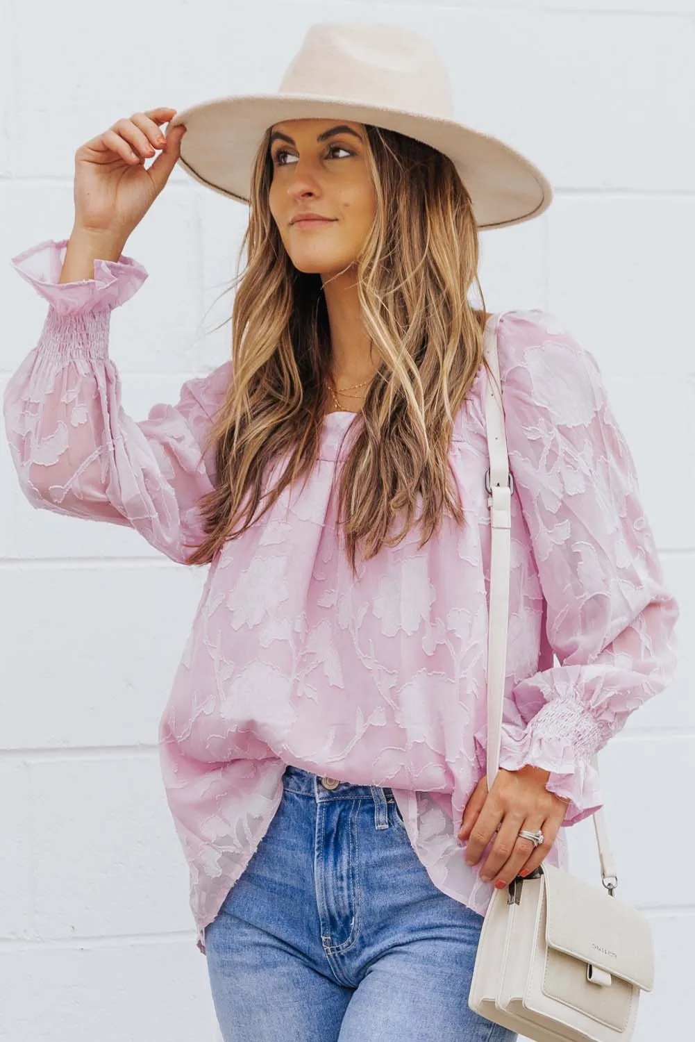 Floral Textured Square Neck Ruffled Babydoll Top