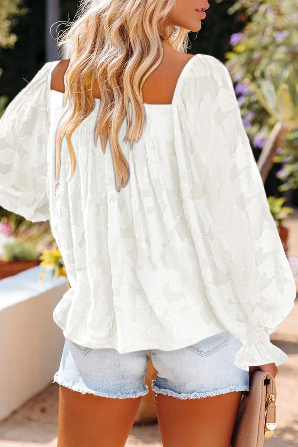 Floral Textured Square Neck Ruffled Babydoll Top