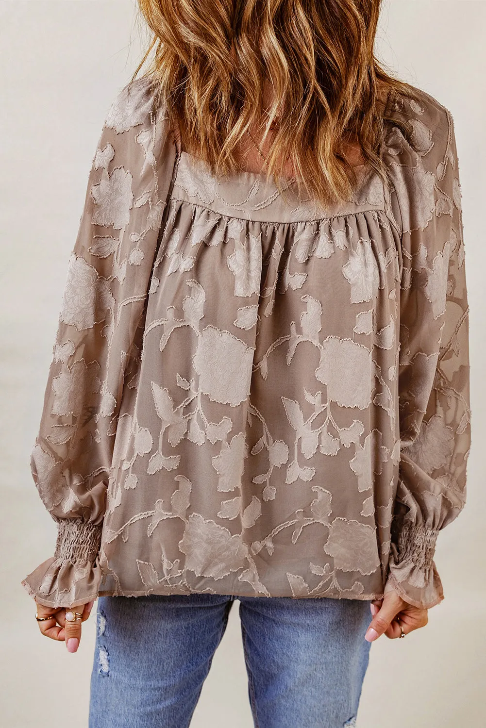 Floral Textured Square Neck Ruffled Babydoll Top