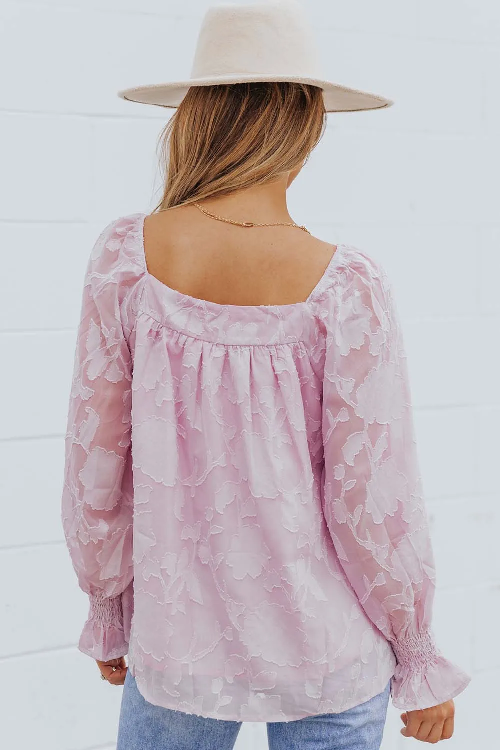 Floral Textured Square Neck Ruffled Babydoll Top