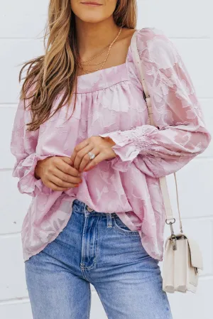 Floral Textured Square Neck Ruffled Babydoll Top