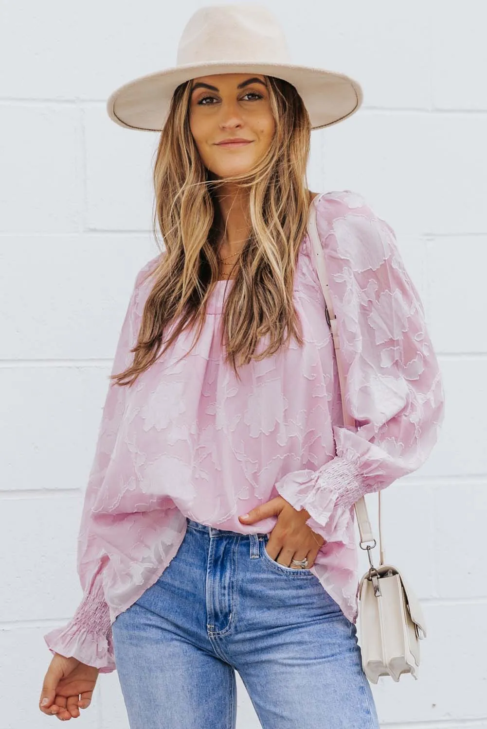 Floral Textured Square Neck Ruffled Babydoll Top