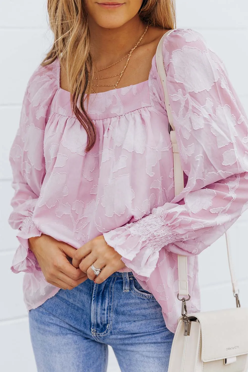 Floral Textured Square Neck Ruffled Babydoll Top