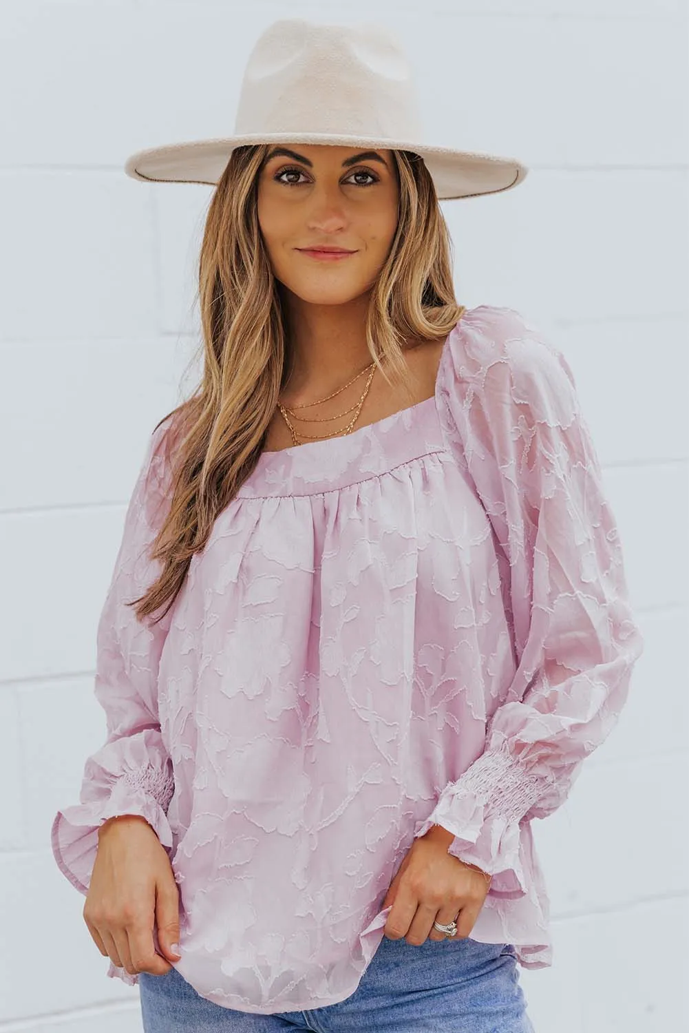 Floral Textured Square Neck Ruffled Babydoll Top