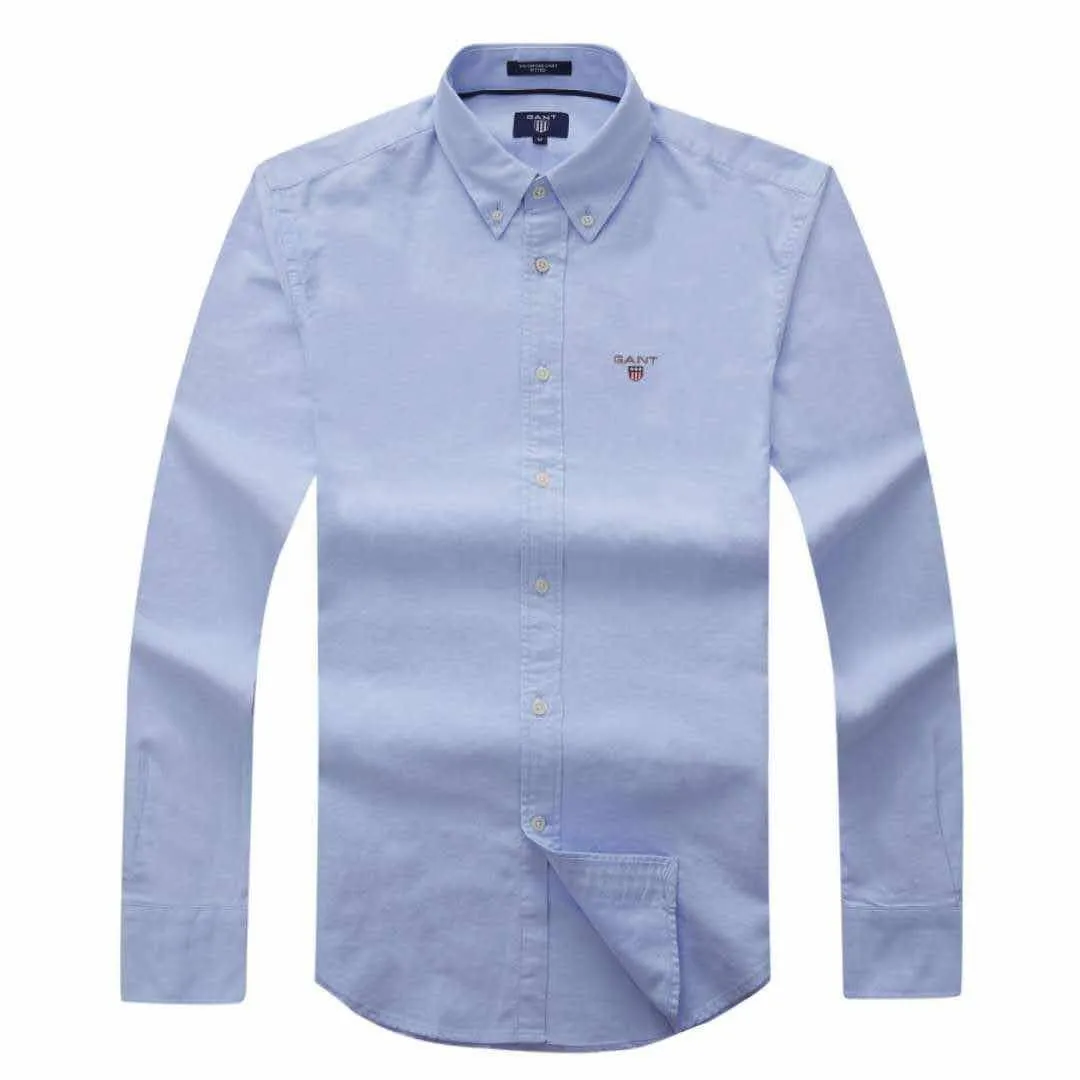 Gant Men's Plain 100% cotton collar Button Down Blue Long sleeve Shirt