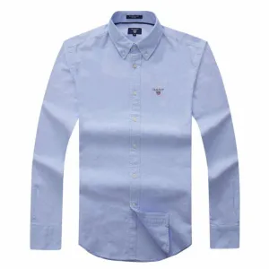 Gant Men's Plain 100% cotton collar Button Down Blue Long sleeve Shirt