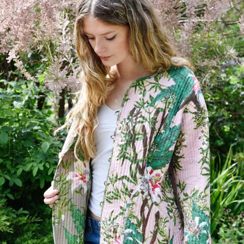 Grey Stargazer Lily/Pink Stargazer Lily Quilted Reversible Jacket