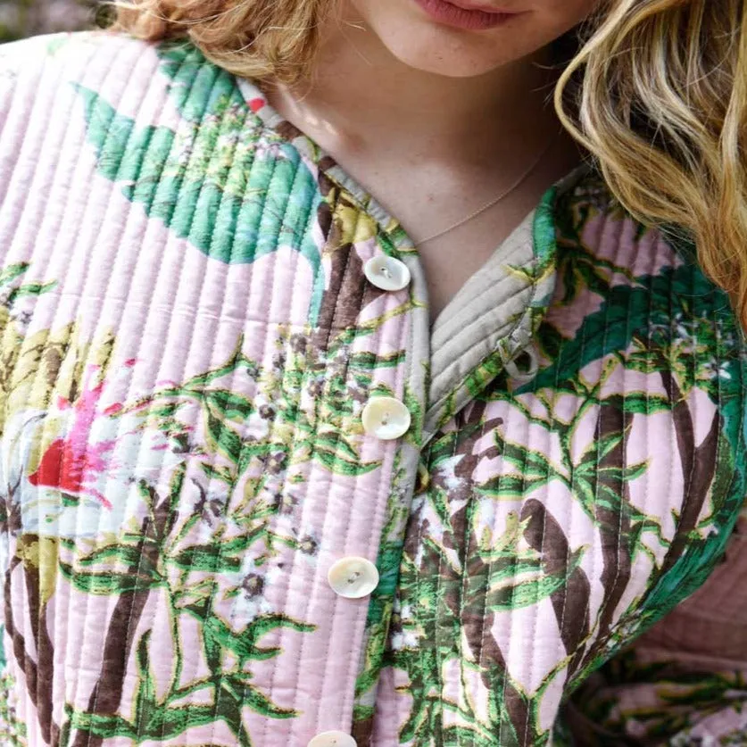 Grey Stargazer Lily/Pink Stargazer Lily Quilted Reversible Jacket