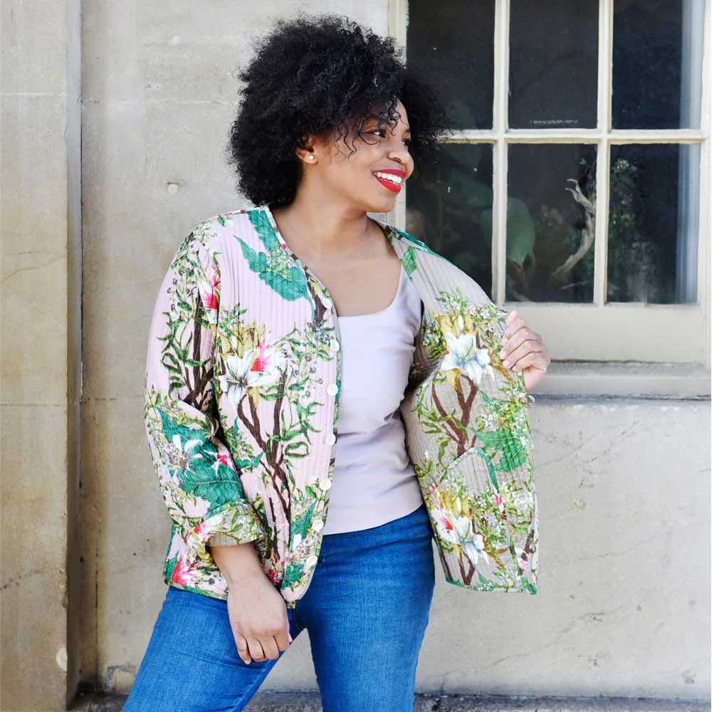 Grey Stargazer Lily/Pink Stargazer Lily Quilted Reversible Jacket