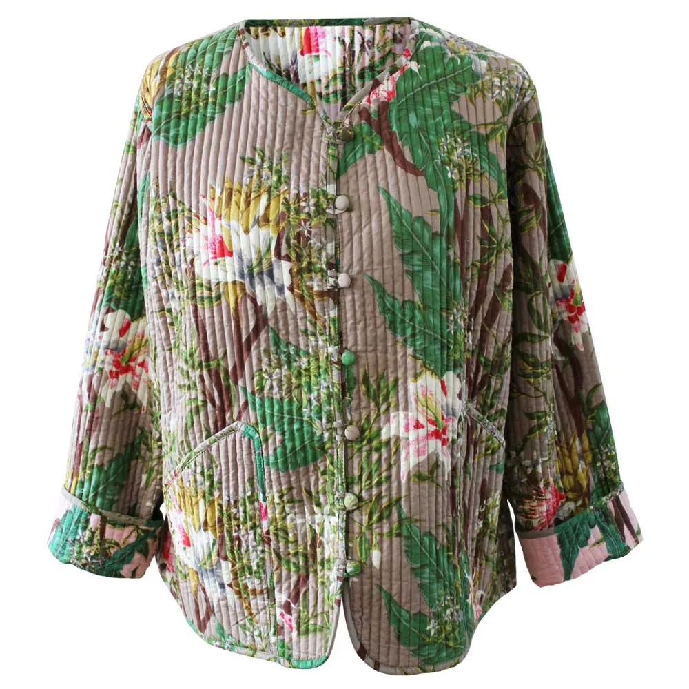 Grey Stargazer Lily/Pink Stargazer Lily Quilted Reversible Jacket