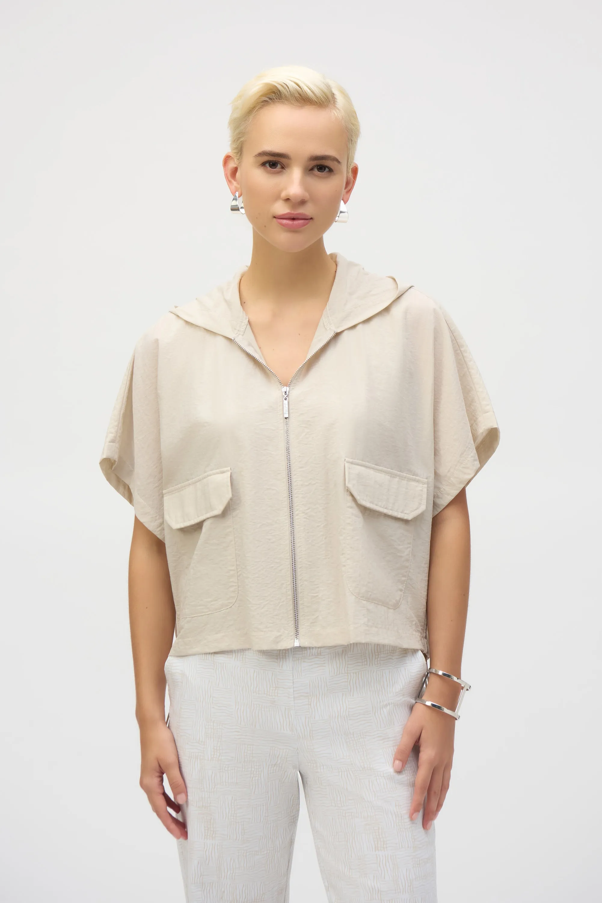 Joseph Ribkoff: Nylon Hooded Short Sleeve Boxy Jacket (252222)