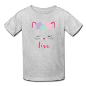 Kitty Cat 5th Birthday Party Shirt, Cute Kitten Birthday Girl Outfit, Kids' T-Shirt Fruit of the Loom