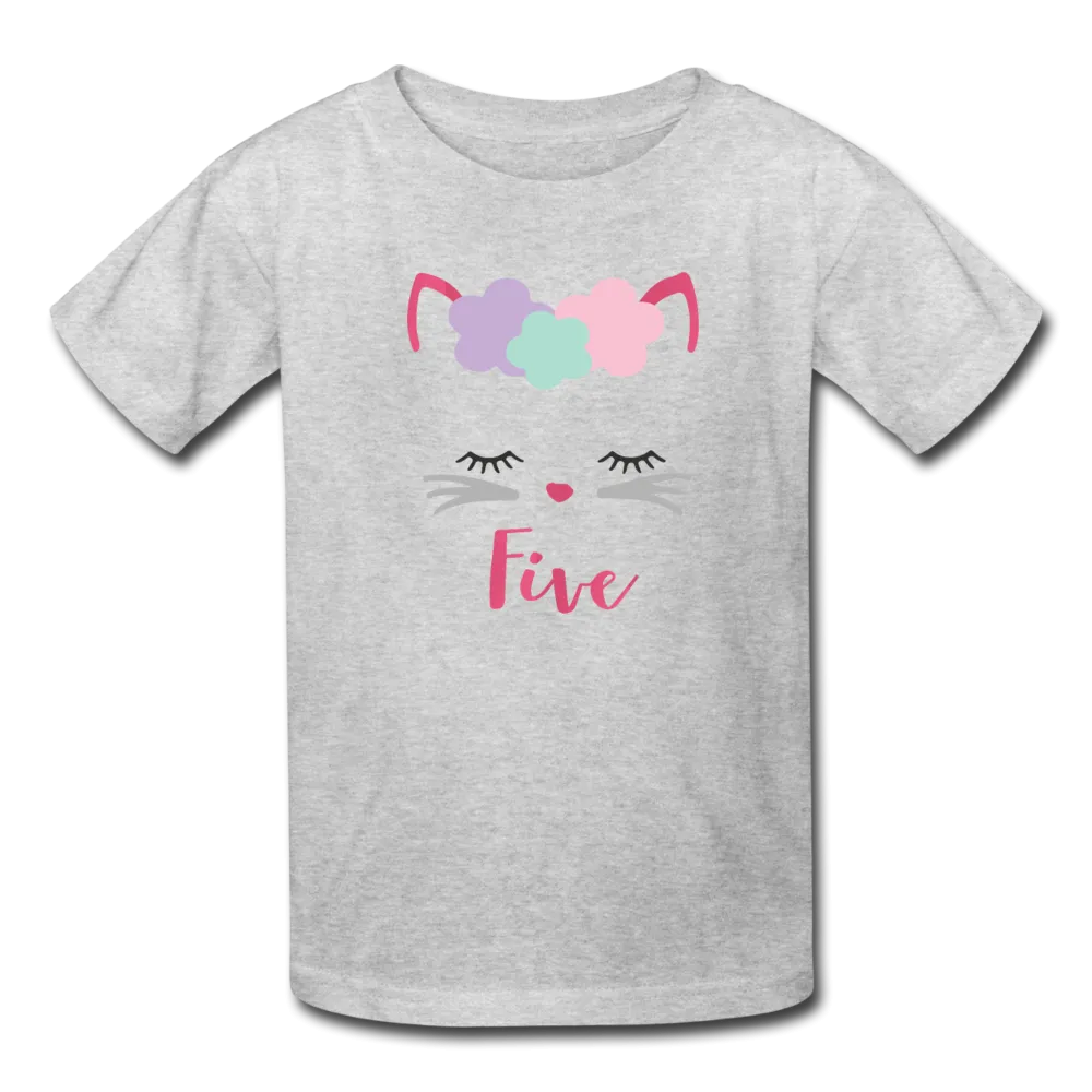 Kitty Cat 5th Birthday Party Shirt, Cute Kitten Birthday Girl Outfit, Kids' T-Shirt Fruit of the Loom