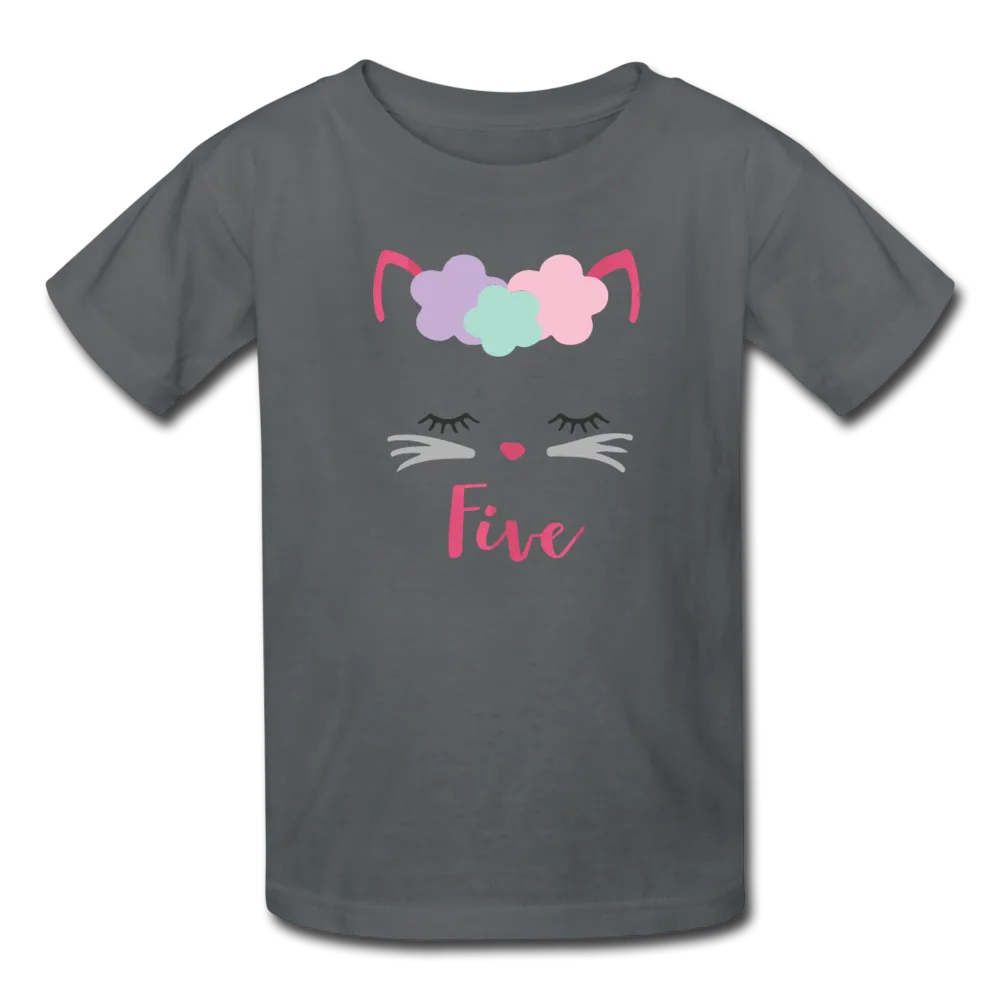 Kitty Cat 5th Birthday Party Shirt, Cute Kitten Birthday Girl Outfit, Kids' T-Shirt Fruit of the Loom