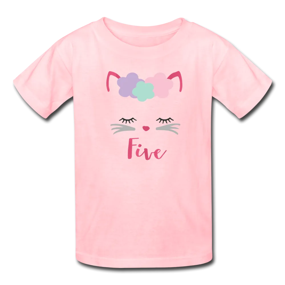 Kitty Cat 5th Birthday Party Shirt, Cute Kitten Birthday Girl Outfit, Kids' T-Shirt Fruit of the Loom