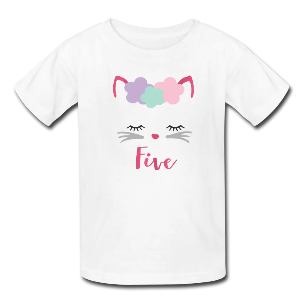 Kitty Cat 5th Birthday Party Shirt, Cute Kitten Birthday Girl Outfit, Kids' T-Shirt Fruit of the Loom