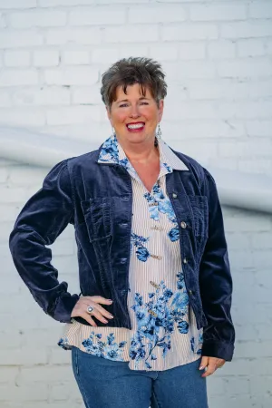 Kut: Kyra Corduroy Jacket With Buttons in Navy KJ56401