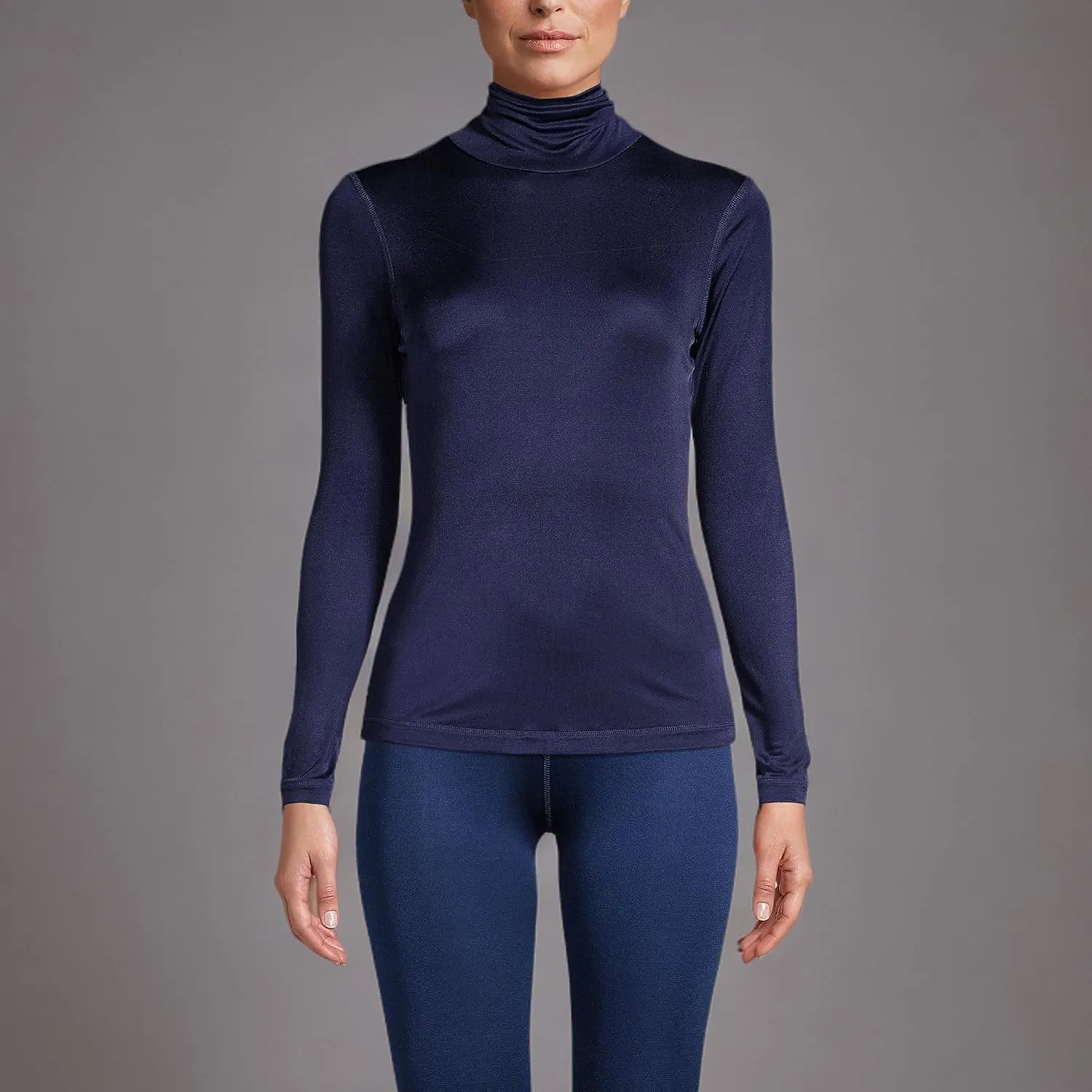 Lands' End Women's Silk Interlock Turtleneck Long Underwear Top