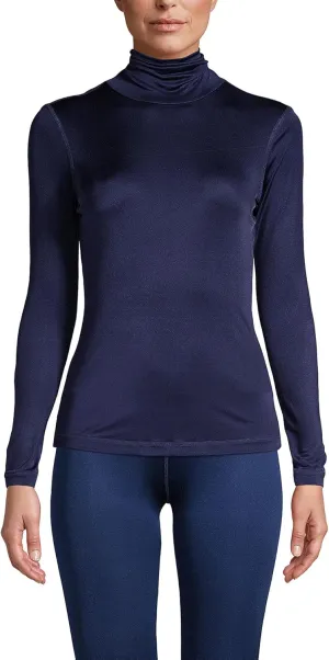 Lands' End Women's Silk Interlock Turtleneck Long Underwear Top