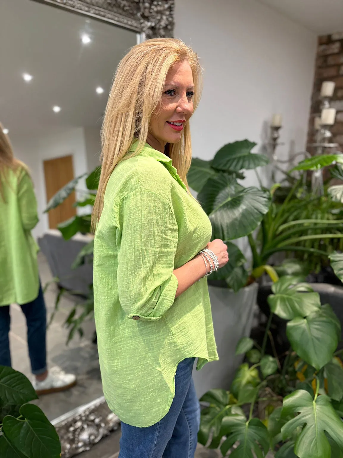 Lime Cotton Button Sleeve Blouse Katie